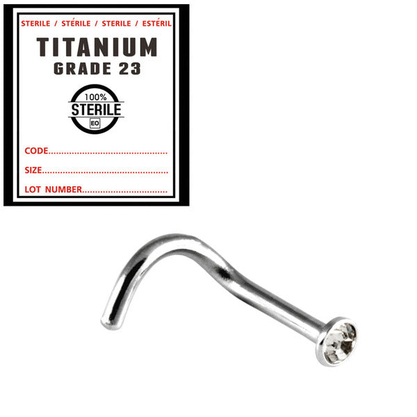 Sterile Titanium Jewelled Nose Stud 1.0 Gauge x 6.5 x 2.35 ball