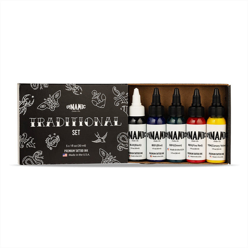 Dynamic Traditional Tattoo Ink 5 Bottle Set – 1oz Colour Pack