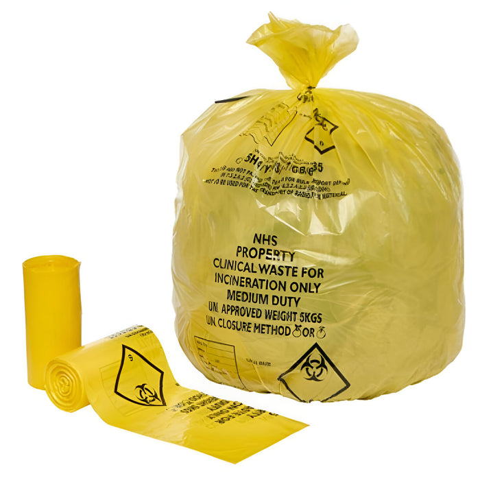 Clinical Waste Sacks Heavy Duty Medium 8kg (25 Bags Per Roll)