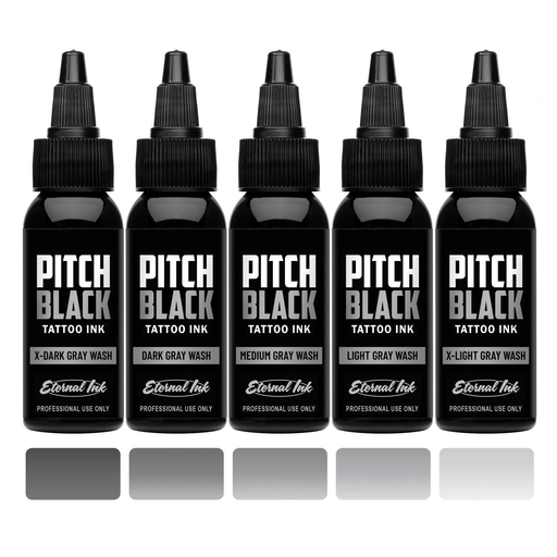 Eternal Ink Grey Wash Set – 5 bottle tattoo shading ink set for black and grey work