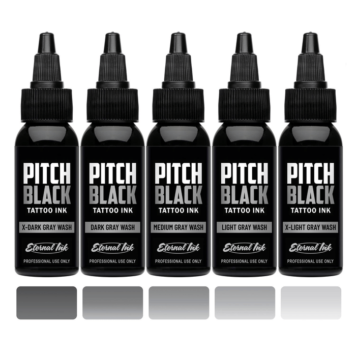 Eternal Ink Grey Wash Set – 5 bottle tattoo shading ink set for black and grey work