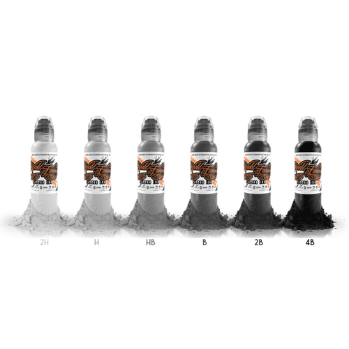 World Famous Monochromatic Tattoo Ink Set 0f 6 (Various Sizes)