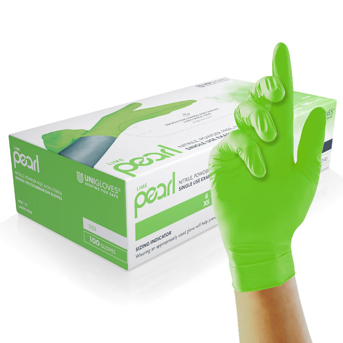 Unigloves Lime Pearl Nitrile Gloves (Cases Of 10)