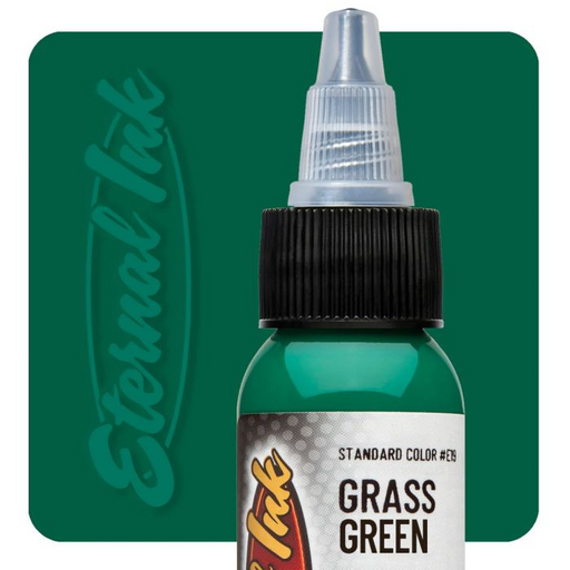 Eternal Ink Grass Green tattoo ink bottle showing rich dark green pigment for professional tattoo artists