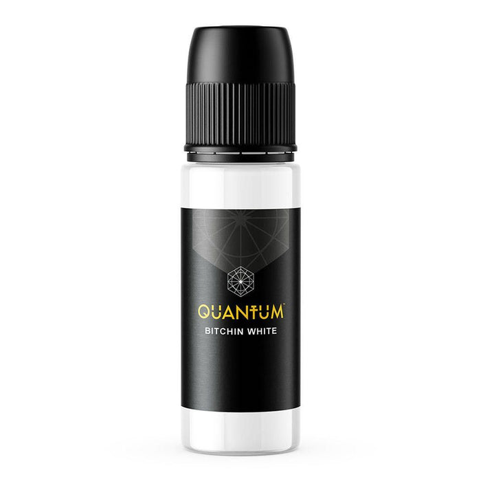 Quantum Bitchin White tattoo ink bottle made in the USA, high-opacity white pigment for professional tattoo artists