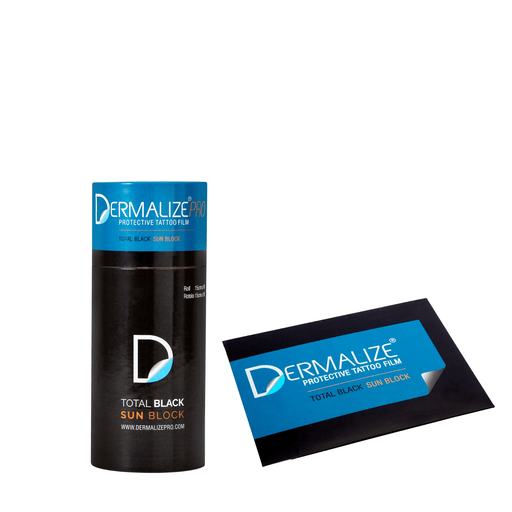 Dermalize Total Black Sun Block tattoo healing film roll and pre-cut sheets