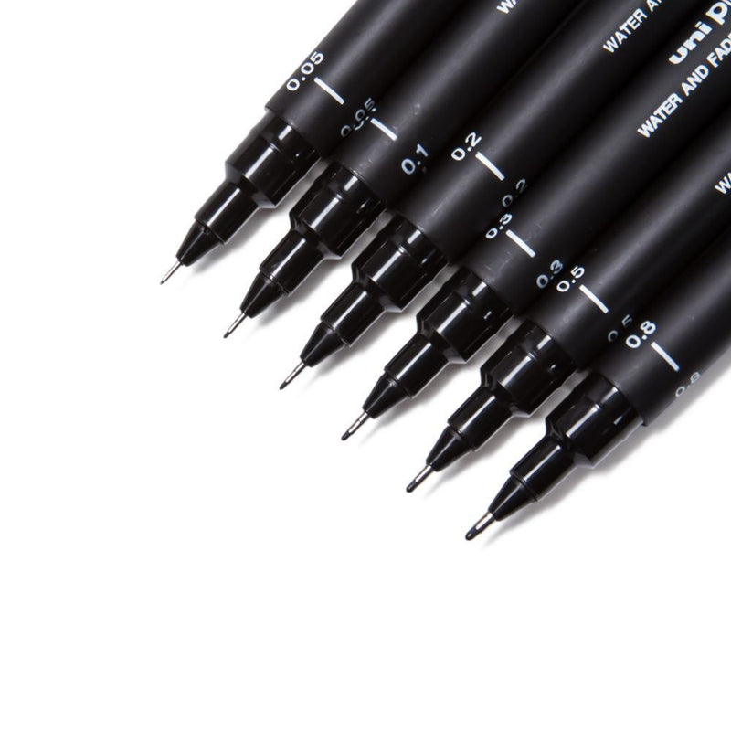 Precision Artist Black Drawing Pens One Set of 6 Assorted Tips