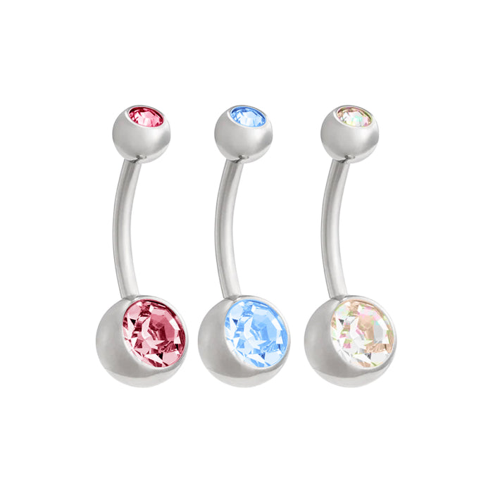 Double Jewelled Titanium Belly Button Ring - Various Colours