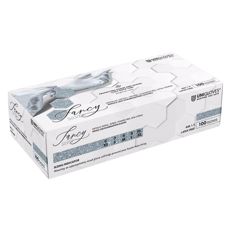 Uniglove Fancy Silver Case of 10 Boxes (Various Sizes)