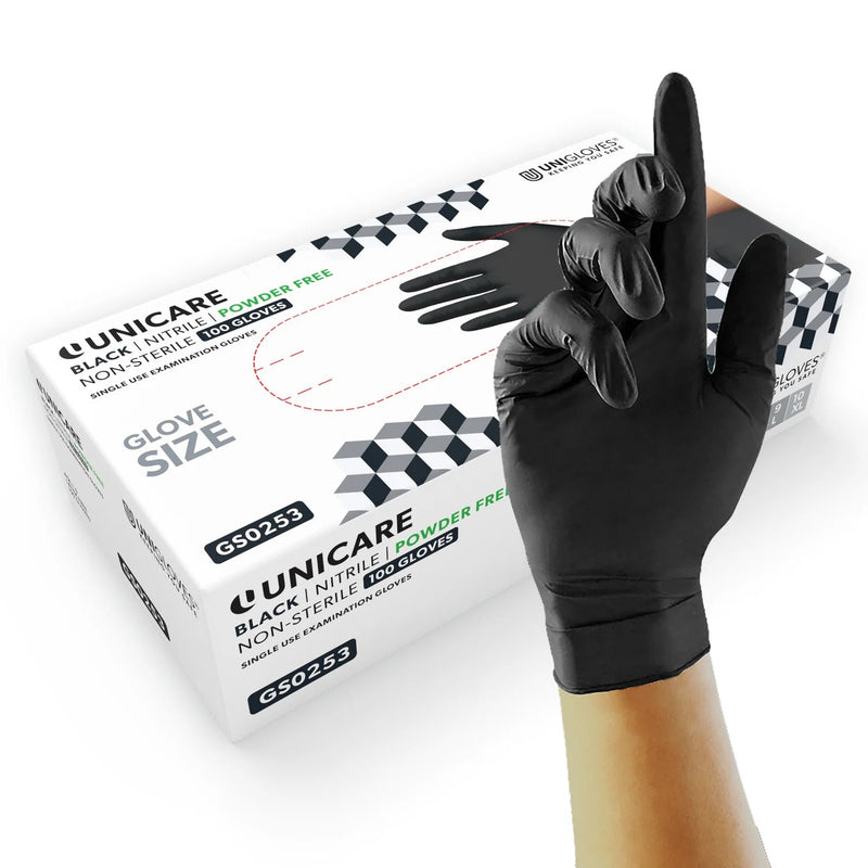 Unicare Black Nitrile Gloves