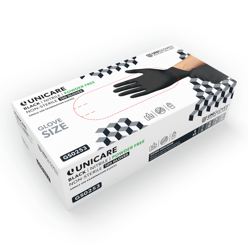 Unicare Black Nitrile Gloves