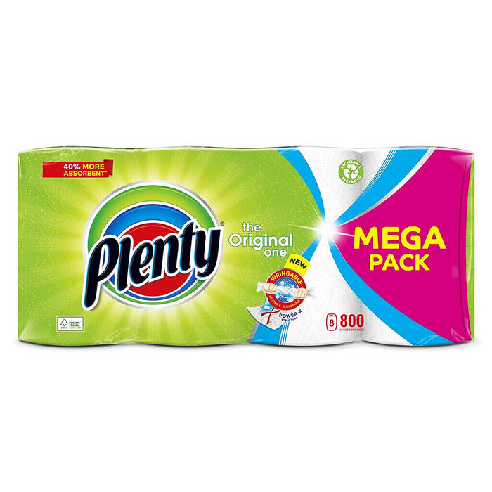 Plenty The Original One 100 Sheets Kitchen Roll (Pack of 8)