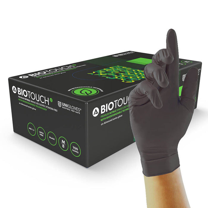 Unigloves Biotouch Black Biodegradable Nitrile Gloves (Box of 100)