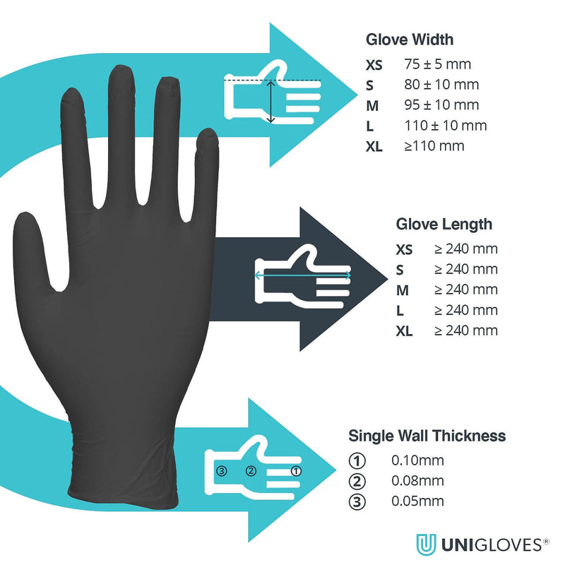 Unigloves Black Pearl Nitrile Gloves (Various Sizes)