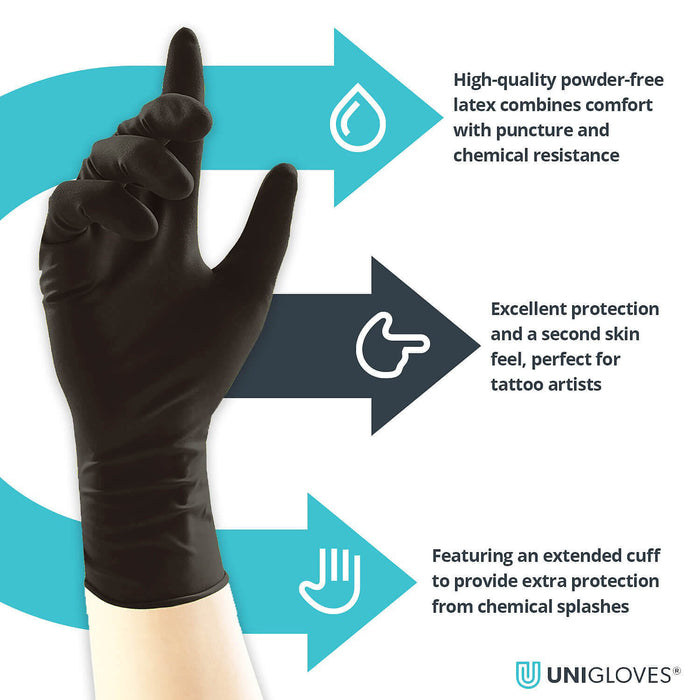 Unigloves Select Black Long Cuff Latex Gloves (Box of 100)