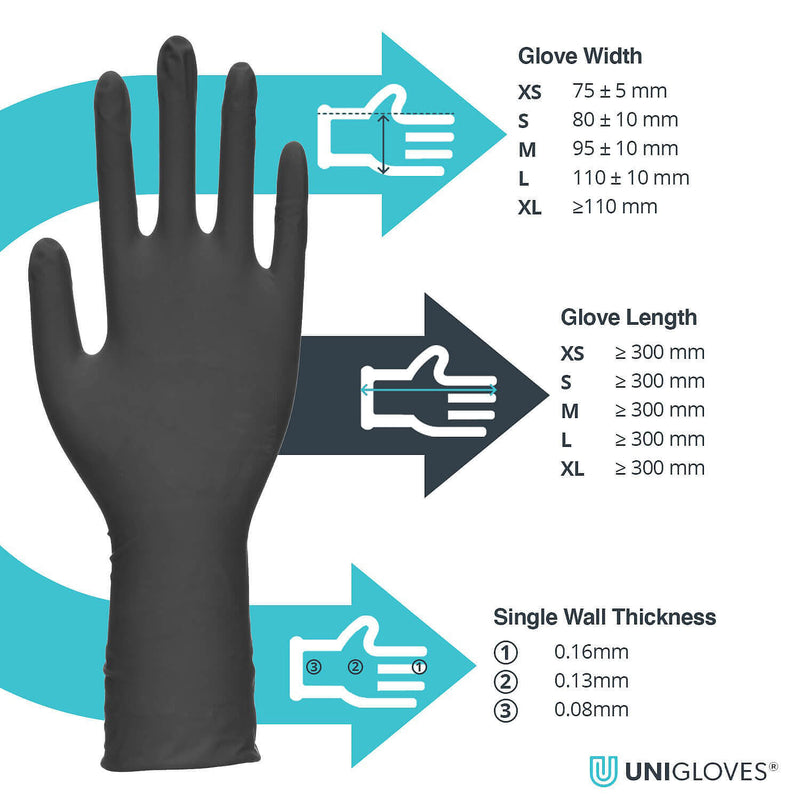Unigloves Select Black Long Cuff Latex Gloves