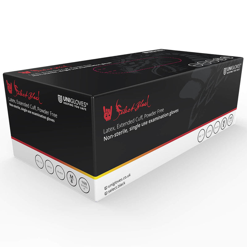 Unigloves Select Black Long Cuff Latex Gloves